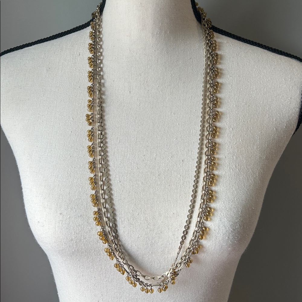 Talbots Gold-tone Three Strand Beaded Statement Necklace